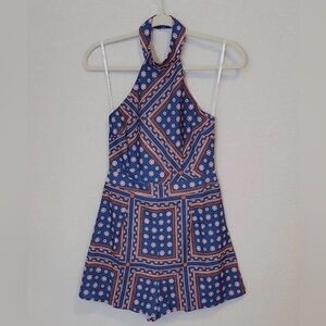 Lulu's Blue Geometric Halter Romper
